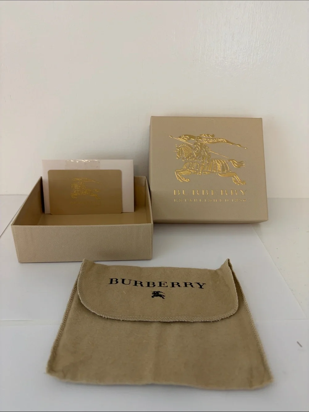 Burberry Beige Suede Accessory Pouch with Gold Logo
